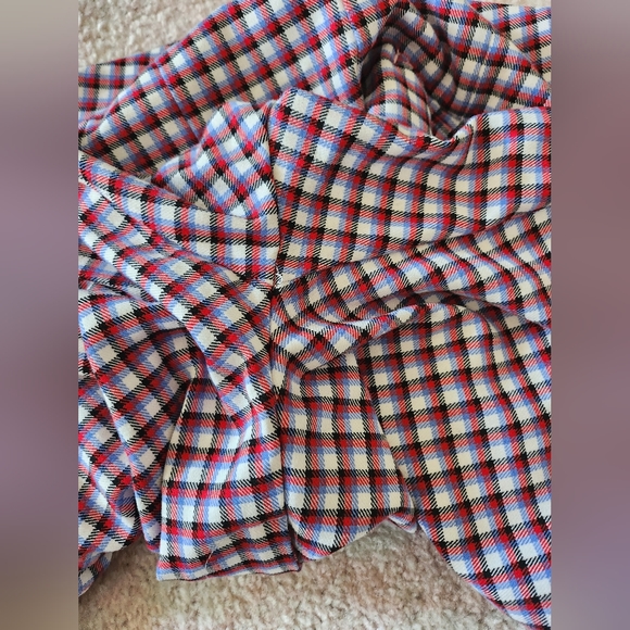 Plaid Flare Pants in Red, Blue, and White with Faux Back Pockets - Trendy - Picture 6 of 9